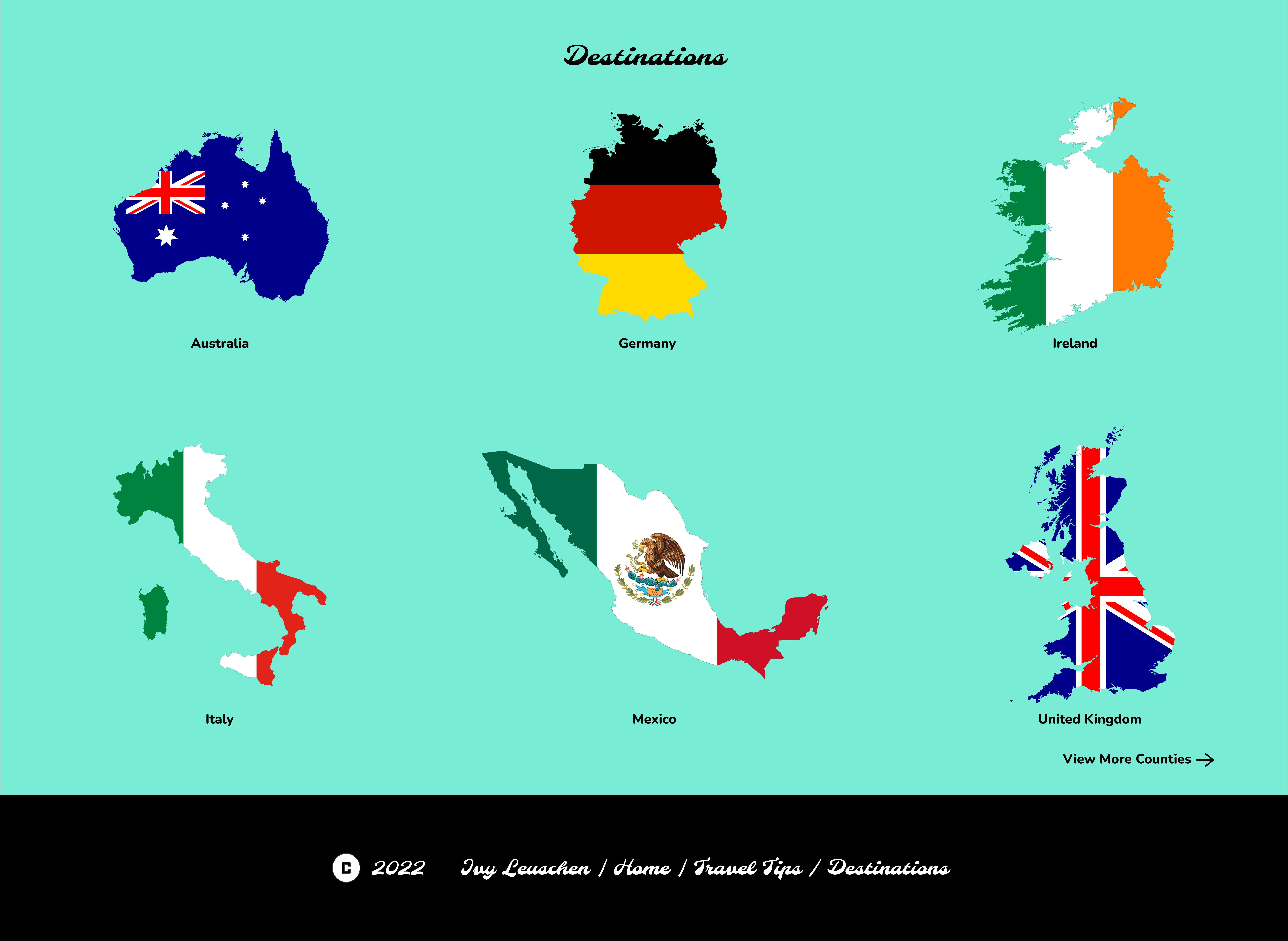 Destinations section of website